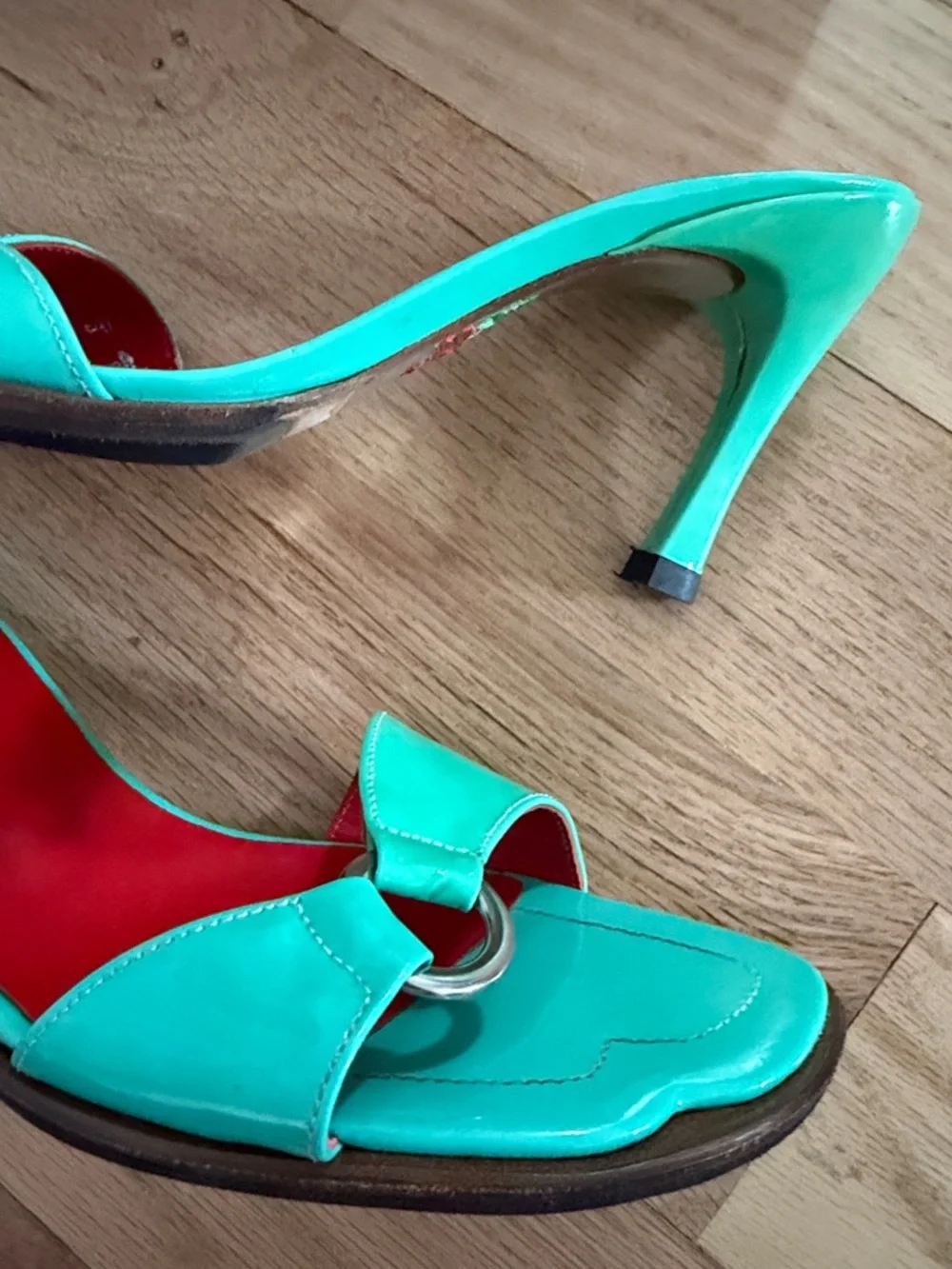 NWT! Free Lance Paris Unworn Vintage Turquoise Patent Slide Heels women sz 37.5